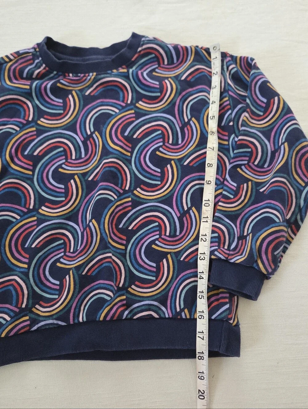 Hanna Andersson Navy Sweatshirt with Colorful Rainbow Swirls Kids 8